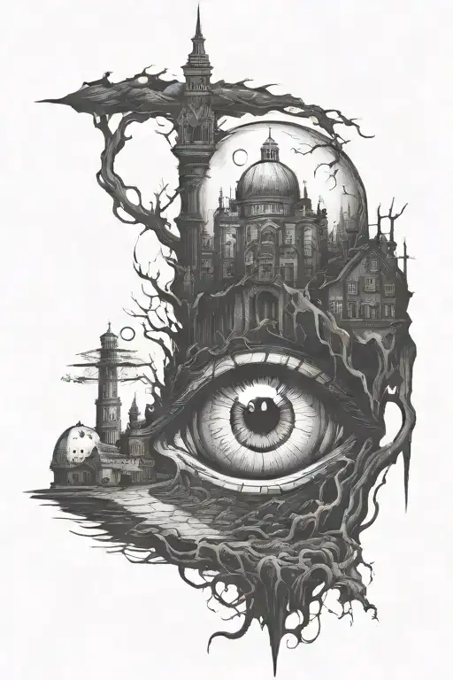 Dark Horror City With Eyeball Inside