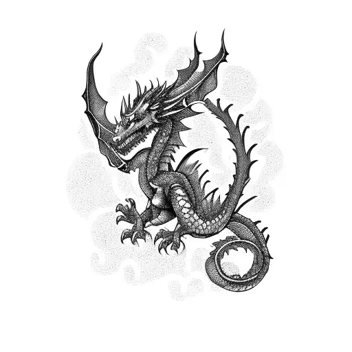 A Fierce Dragon Guarding A Stack Of Books