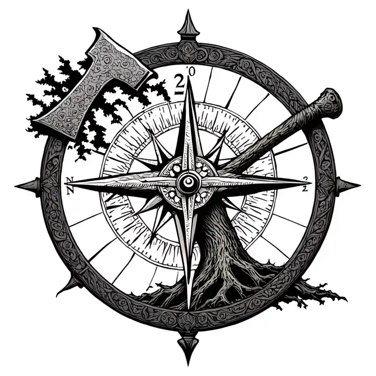 Vikinger Rabe Compass Ax Life Tree