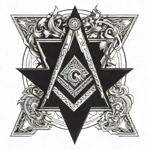 Incorporate Masonic Symbols Such As The Square And Compass Into A Geometric Blackwork Design