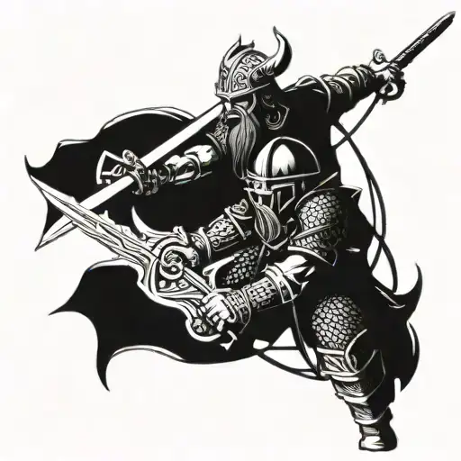 A Viking Warrior Wielding A Sword In A Fierce Battle Scene