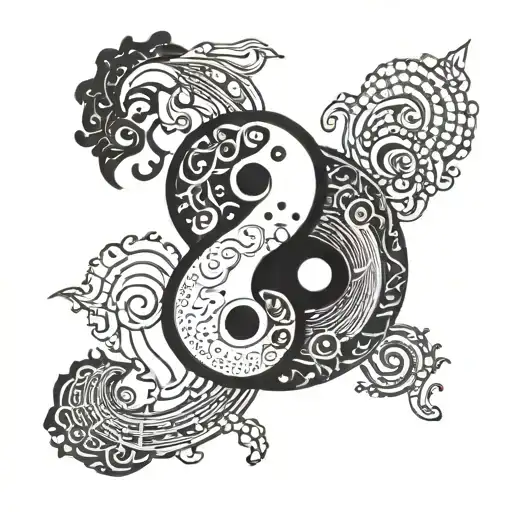 A Yin And Yang Symbol Intertwined With Musical Notes