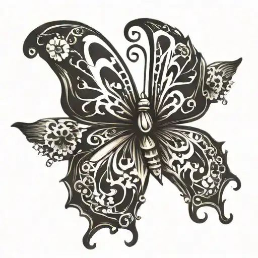 Butterfly With Skull Wings Spread Wide