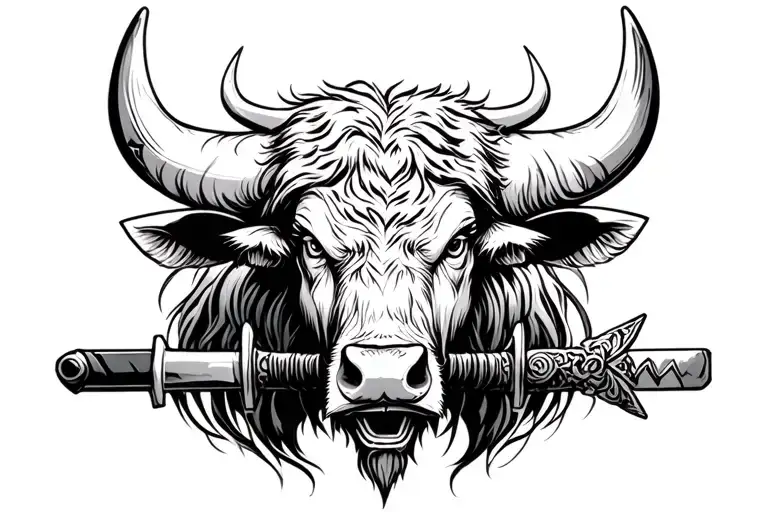 The Harsh Head Of A Bull With A Katana And Success