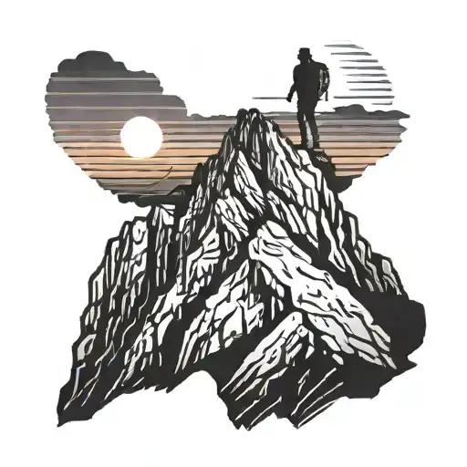 A Silhouette Of A Hiker On A Mountain Peak With A Sunset In The Background