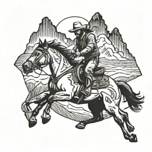 Bronc Rider With Mountain Ranges Behind