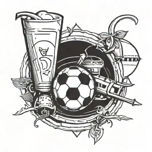 A Minimalist Blackwork Tattoo Representing The Client's Love For Milk And Football