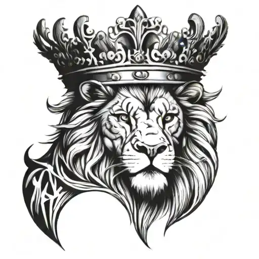 A Serious But Imposing Lion With A Not Very Large Crown In His Head