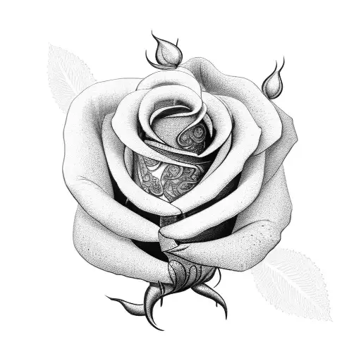 An Intricate Blackwork Tattoo Of A Handcuff Shaped Like A Rose