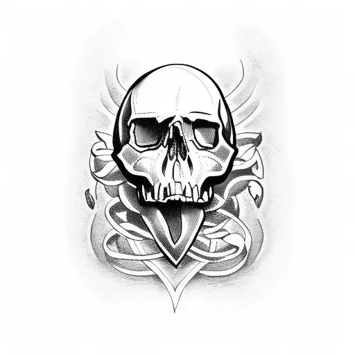 Skull Tattoo Holding A Heart That A Woman Shoots In The Head