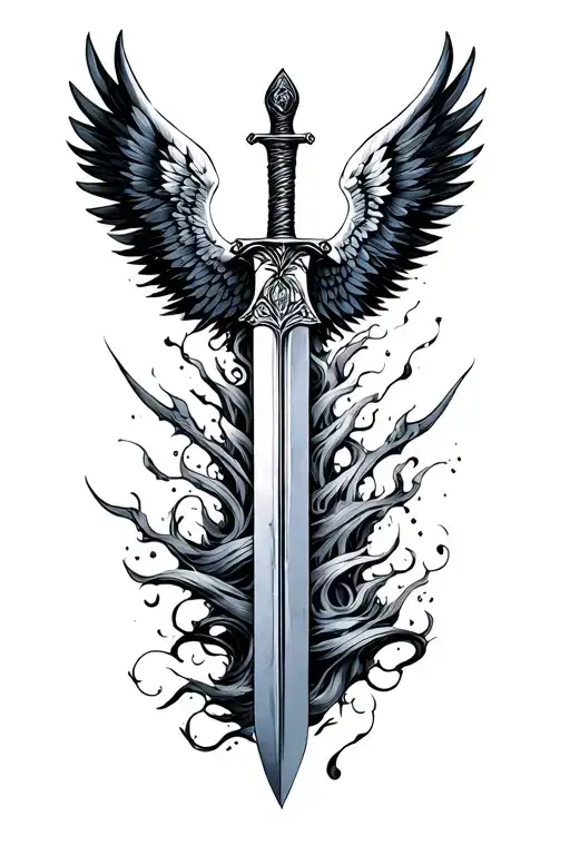 Asymmetric Wings Coming Out Of A Sword