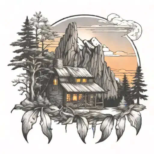 Waterfall Forest Mountain Sunrise Cabin Lonely