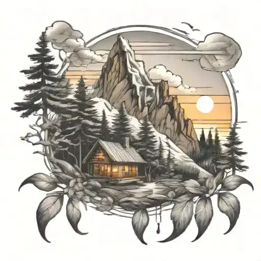 Waterfall Forest Mountain Sunrise Cabin Lonely