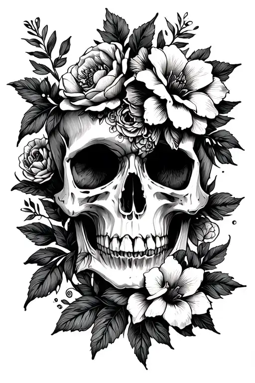 Skull And Flowers And Card Featuring