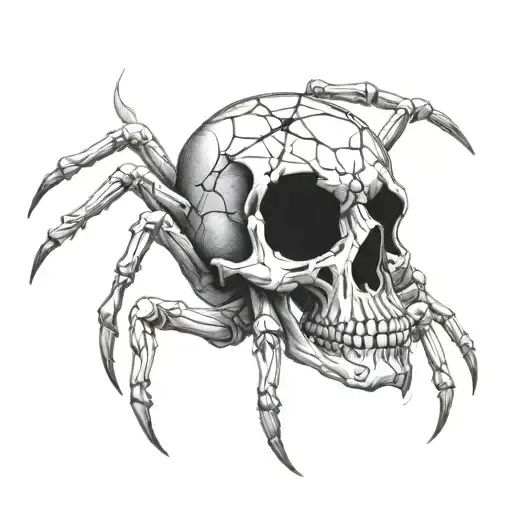 A Tattoo Design Combining A Skull And A Spider In A Realist Style