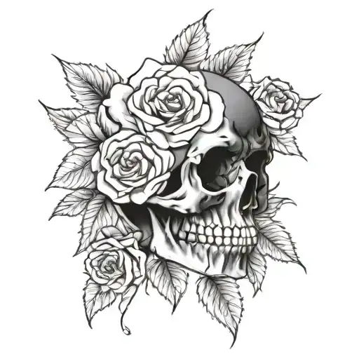 Skull With Roses And Flowers