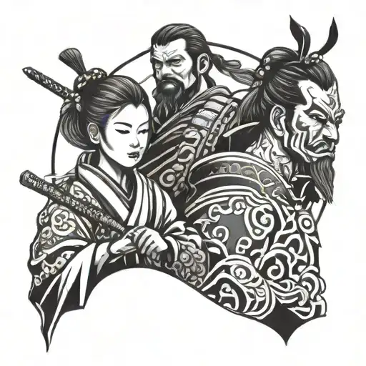 Japanese Samurai Daddy And Daughter