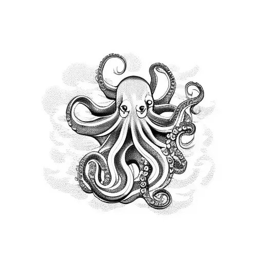 Octopus In Water With Great Wave Off Kanagawa Style