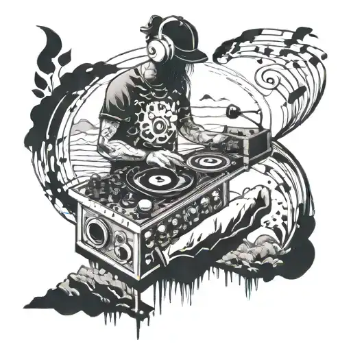 A Surreal Scene Of A Dj Controlling The Elements Of Nature Through Music