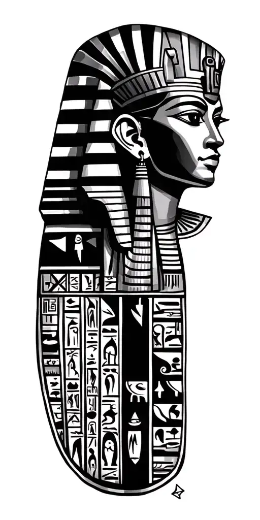 Egyptian Pharaoh With Hieroglyphics Placed