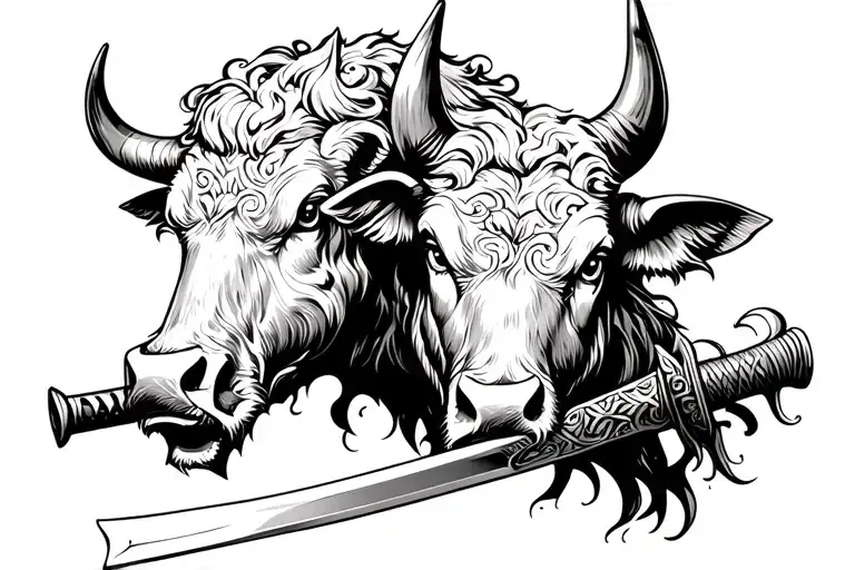 The Head Of A Bull With A Katana And Success
