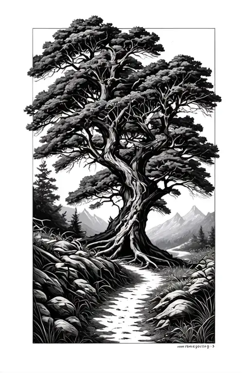 Extremely Realistic Nature Landscape Mountain Path With Beatiful Trees And Thorns Vines Overgrown