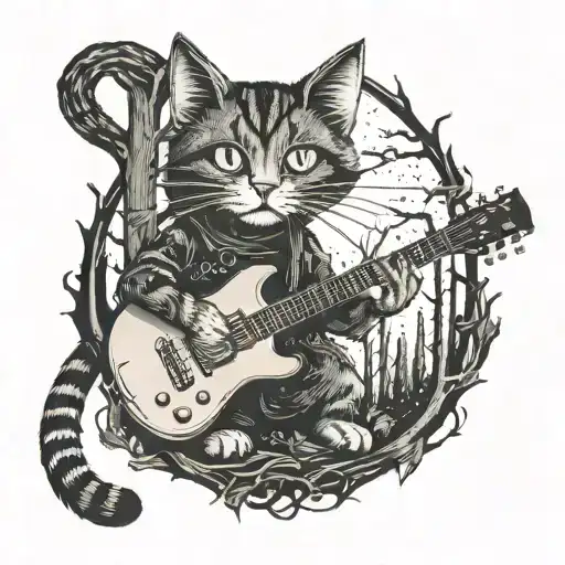A Cat Playing A Guitar In A Spooky Forest