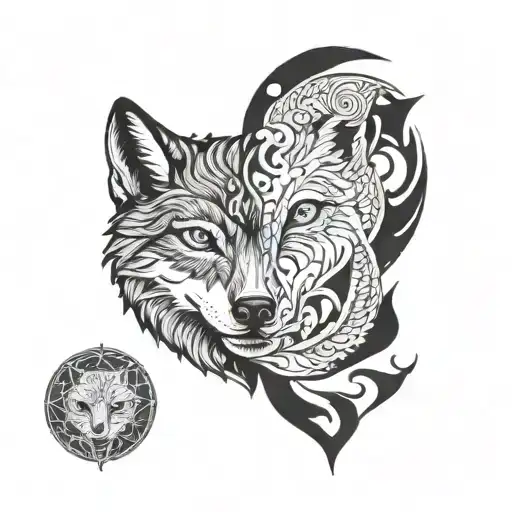 A Wolf And Owl Intertwined In A Yin-yang Design