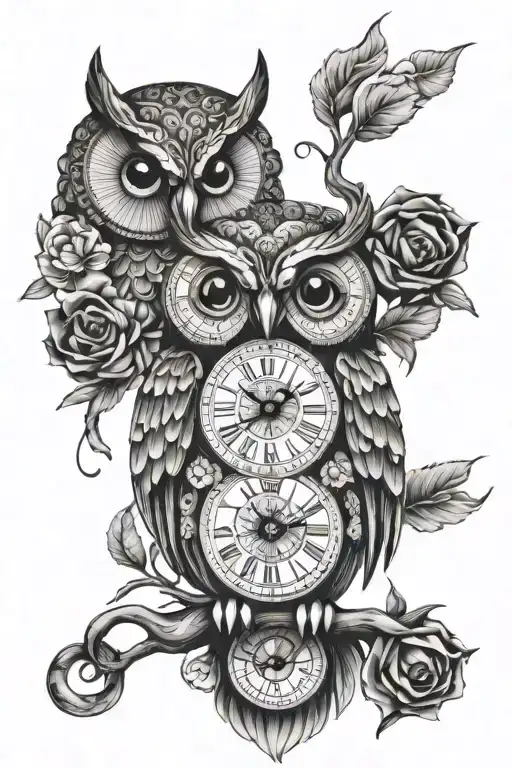 Owl Tatto With Clocks For Kids Birth Times