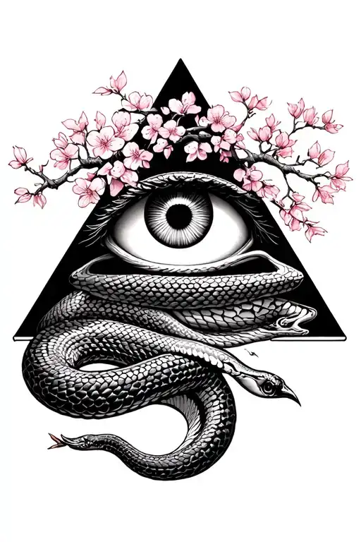 All Seeing Eye Inside Pyramid Cherry Blossom Tree Snake