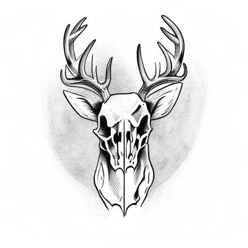 Deer Skull With Wood Antlers