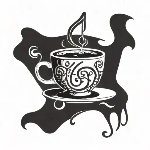 Abstract Coffee Cup Painting With Musical Notes Intertwined In The Design