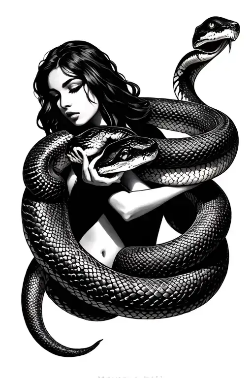 Woman Holding A Snake Wrapped