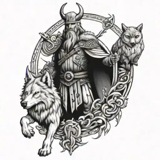 A Viking Warrior With A Wolf And Owl As His Spirit Animals
