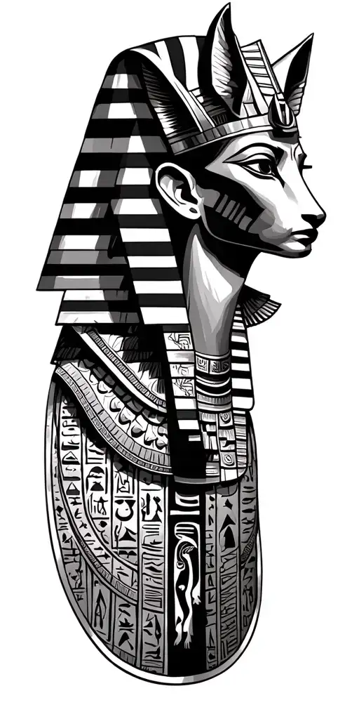Egyptian Pharaoh With Hieroglyphics Placed With A Pyramid In The Background And Anubis