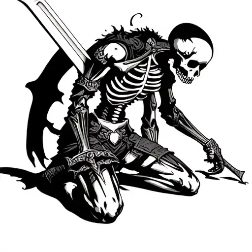 Warrior Skeleton Kneeling With A Broken Sword