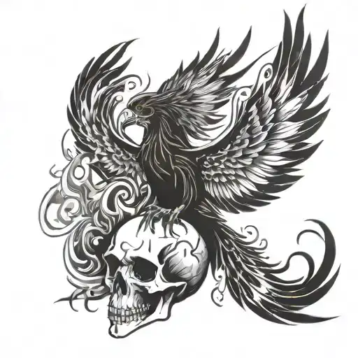 A Fiery Phoenix Rising From The Ashes With A Skull Incorporated Into The Design