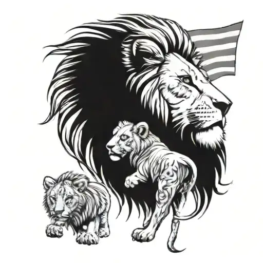 Lion Head With 2 Cubs Incorporating Bosnian And American Flag