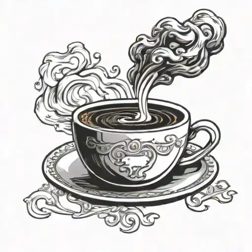 A Stylized Blackwork Tattoo Of A Steaming Coffee Cup With A Buffalo Silhouette In The Steam
