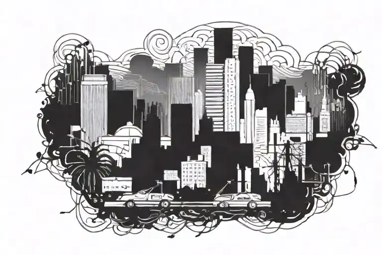 La City Skyline In The Background