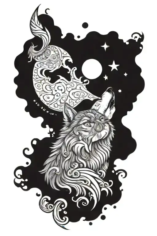 Wolf Howling On Moon Surrounded By Kazkah Ornaments Background