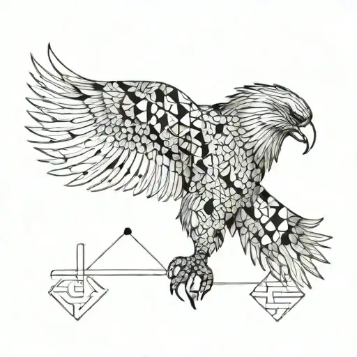 A Geometric Eagle Design Incorporating Musical Notes And Symbols