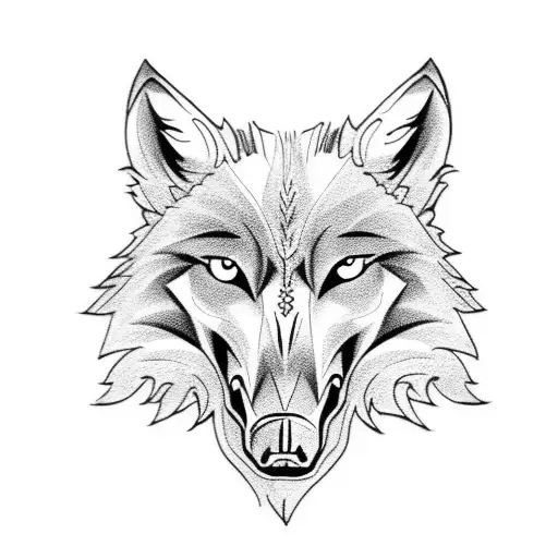 Wolf Skull With Flowers