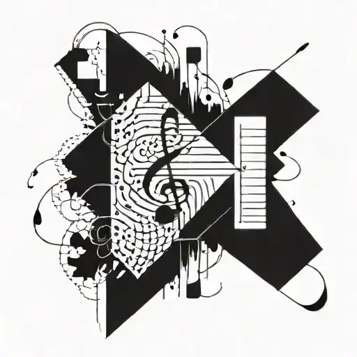 A Geometric Design Incorporating Musical Notes And A Cross Symbol