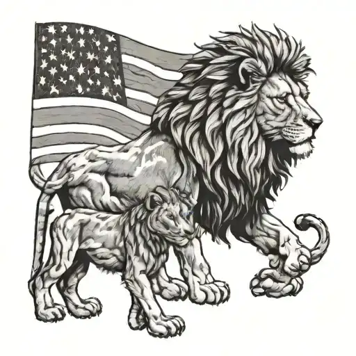Lion With 2 Cubs Incorporating Bosnian And American Flag