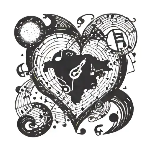 A Stylized Heart-shaped Map Of The Moon With Musical Notes Scattered Around It