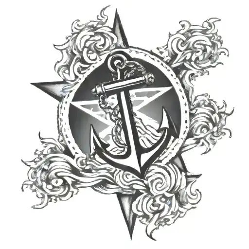 Anchor And Waves With Lone Star