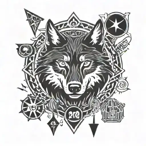 A Wolf Surrounded By Iconic Video Game Symbols And Logos