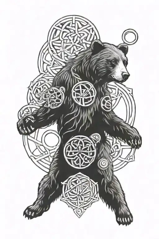 Celtic Knot And Bear With Cub And Full Moon Phases