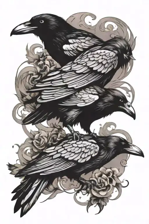 Crow And Raven Sleeve Tattoo Design